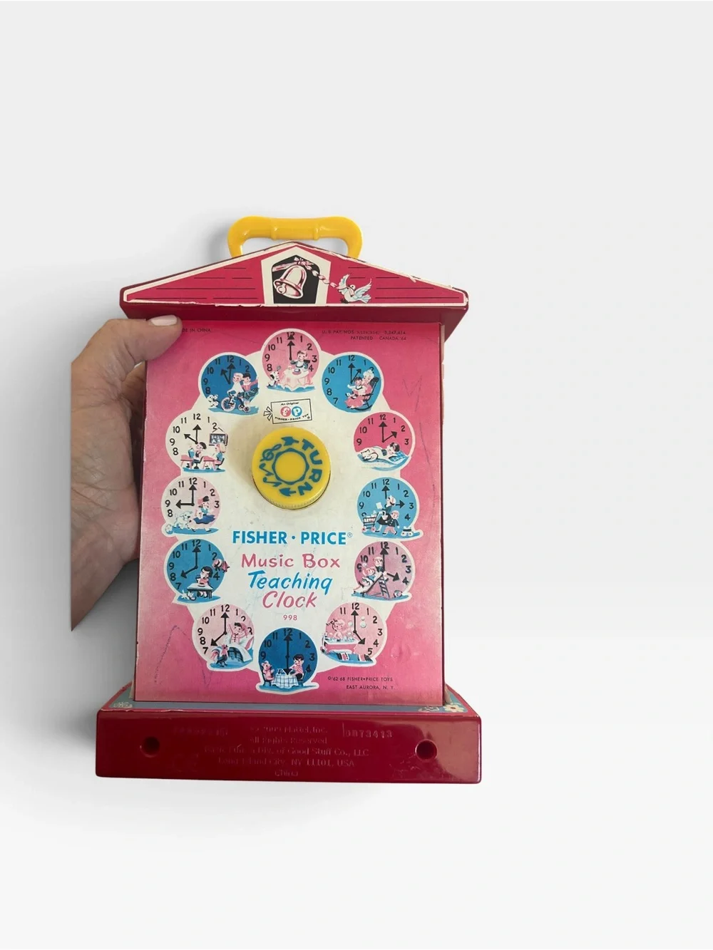 Fisher-Price Red Teaching Clock Toy with Yellow Handle 2009